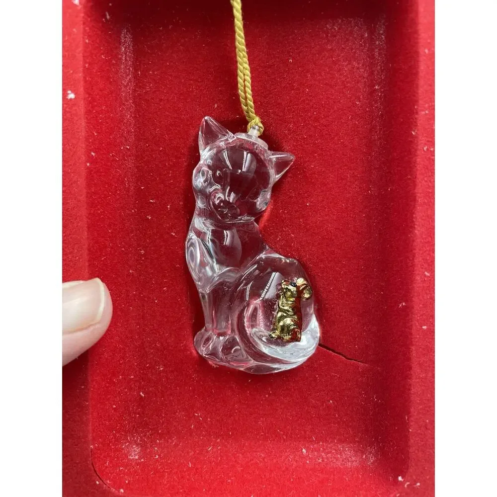 Gorham Crystal Cat Christmas Ornament Clear Glass Kitten With Original Box